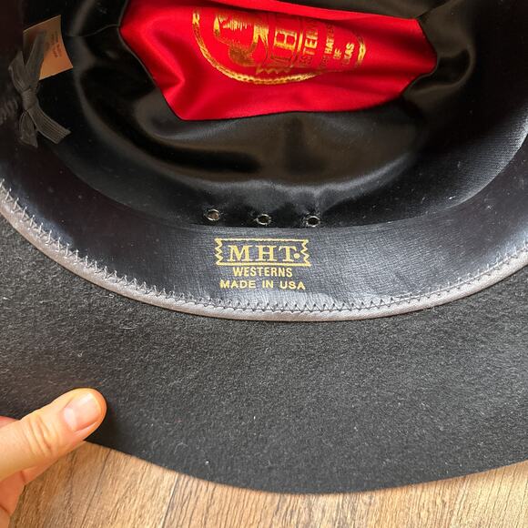 Vintage MHT Cowboy Hat Men's Size 6 1/2 Black 100% Wool Western USA Made‎ 4881 - Picture 7 of 12